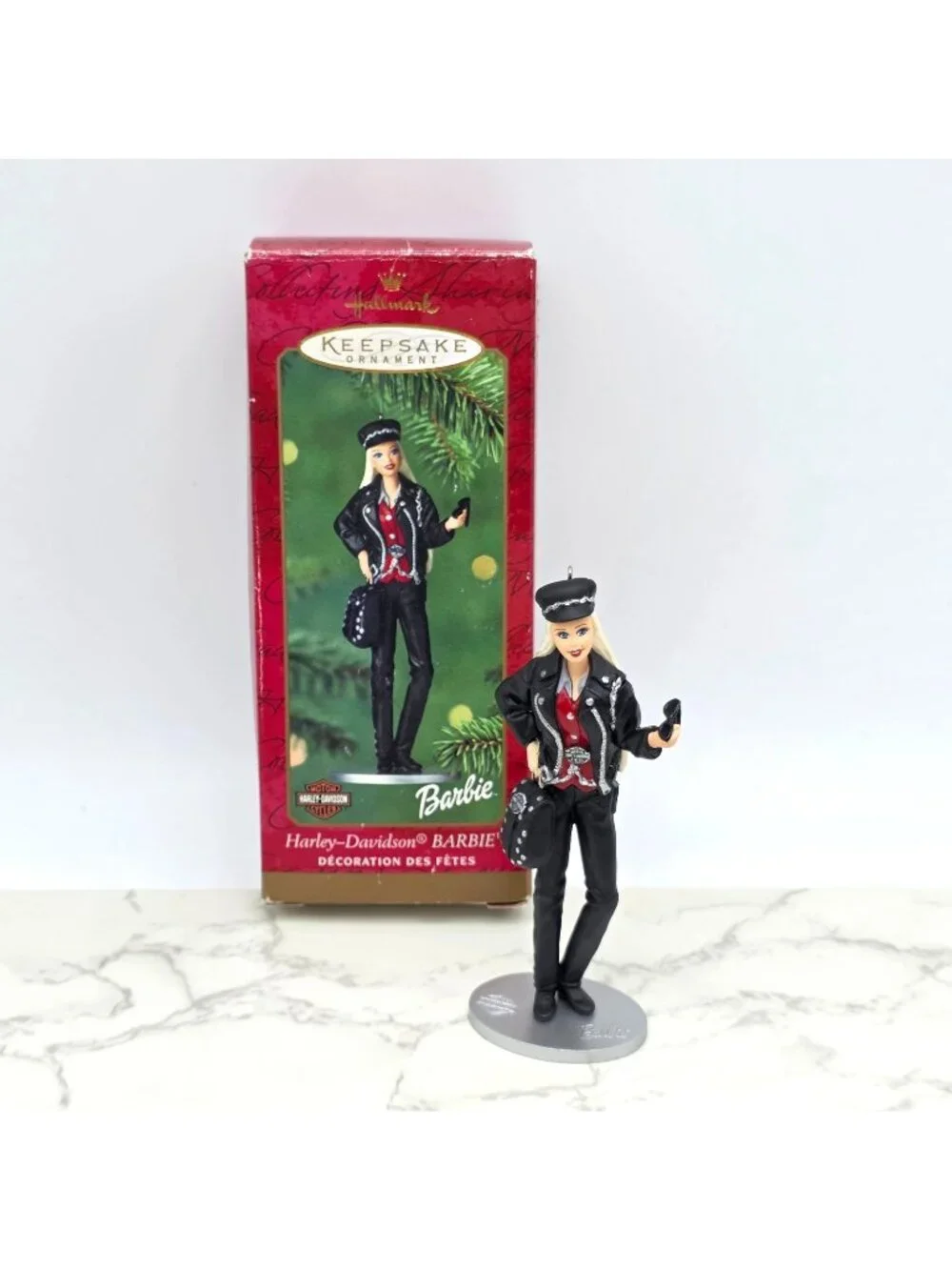 Vintage HARLEY DAVIDSON BARBIE Hallmark Ornament 2000 Blonde Biker Outfit NEW